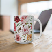 White Ceramic Mug 15oz-Floral