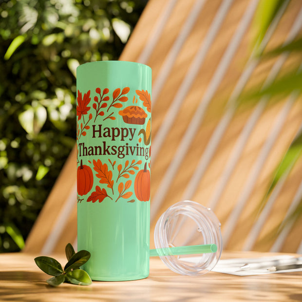 Thanksgiving Skinny Tumbler with Straw, 20oz - Festive Drinkware for Fall Celebrations, Reusable Travel Mug, Fall Decor Gift, Holiday [...]
