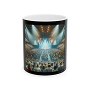 Mug with a design of a large auditorium with people and stage lights.