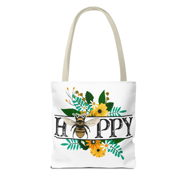 Happy Bee Floral Tote Bag, Bright Shopper, Eco-Friendly Gift, Spring Style, Mother's Day, Floral Design