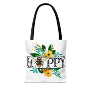 Happy Bee Floral Tote Bag, Bright Shopper, Eco-Friendly Gift, Spring Style, Mother's Day, Floral Design