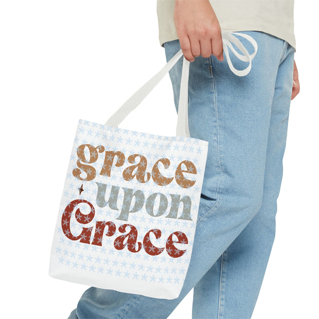 Grace Upon Grace Tote Bag, Inspirational Cotton Tote, Faith-Based Bag, Reusable Shopping Tote, Gift for Friends
