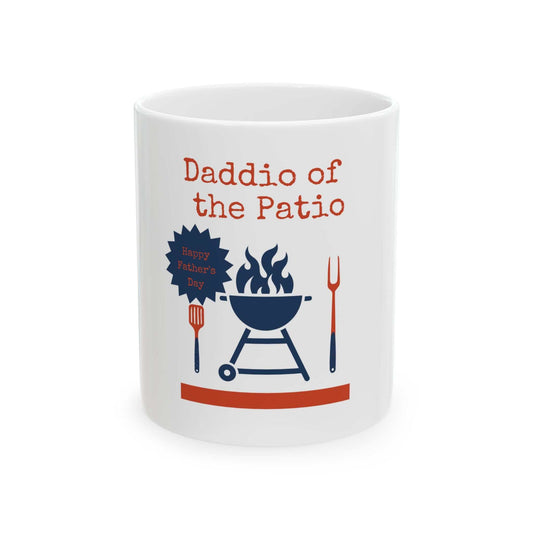 Warm-up with a nice cup of coffee out of this customized Daddio of the Patio white ceramic coffee mug. Personalize it with cool designs, photos or logos to make that "aaahhh!" moment even better. It’s BPA and Lead-free, microwave &amp; dishwasher-safe, and made of white, durable ceramic in 11-ounce size. Thanks to the advanced printing tech, your designs come to life with incredibly vivid colors – the perfect gift for coffee, tea, and chocolate lovers.