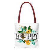Happy Bee Floral Tote Bag, Bright Shopper, Eco-Friendly Gift, Spring Style, Mother's Day, Floral Design