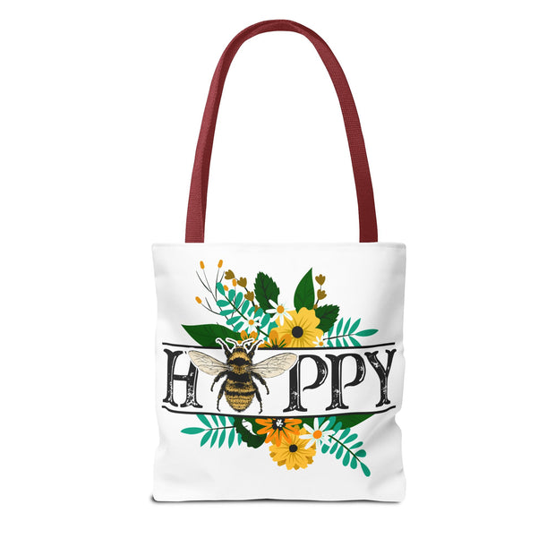 Happy Bee Floral Tote Bag, Bright Shopper, Eco-Friendly Gift, Spring Style, Mother's Day, Floral Design