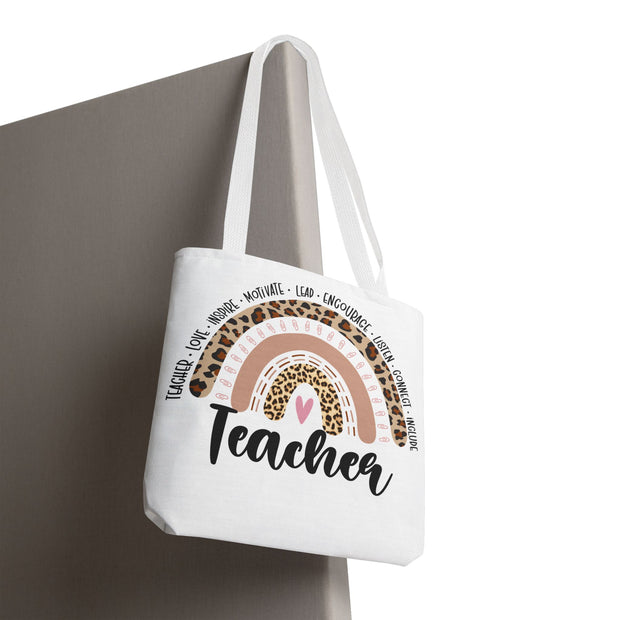 Teacher Appreciation Tote Bag, Motivational Gift, Cute School Bag, Leopard Print Rainbow Design, Back to School Essentials