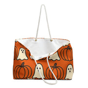 Halloween-Themed Weekender Bag, Spooky Tote for Fall Getaways, Ghost and Pumpkin Design, Perfect for Trick-or-Treating, Travel, and Parties