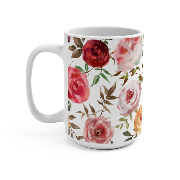 White Ceramic Mug 15oz-Floral