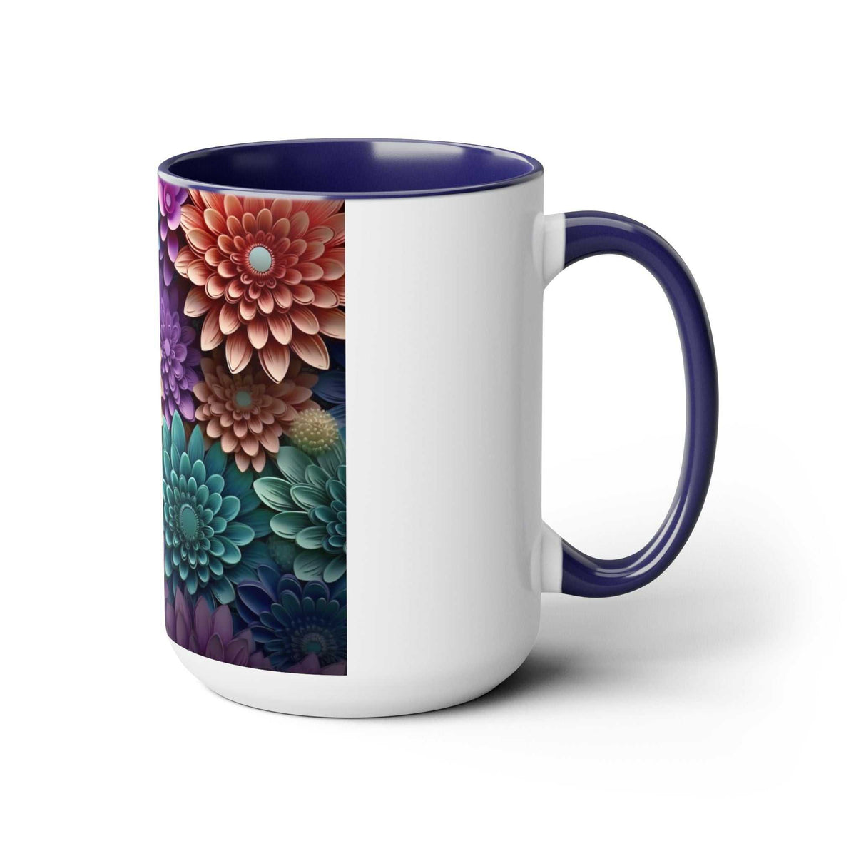 Floral Two-Tone Coffee Mugs, 15oz
