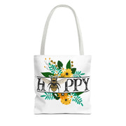 Happy Bee Floral Tote Bag, Bright Shopper, Eco-Friendly Gift, Spring Style, Mother's Day, Floral Design