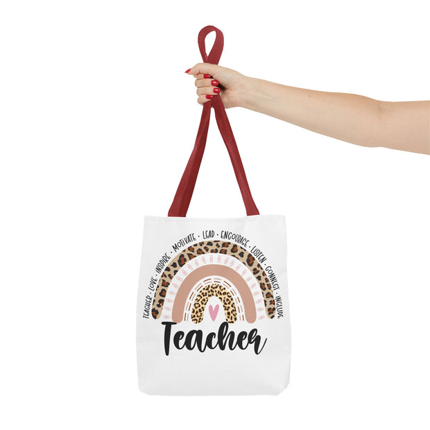 Teacher Appreciation Tote Bag, Motivational Gift, Cute School Bag, Leopard Print Rainbow Design, Back to School Essentials
