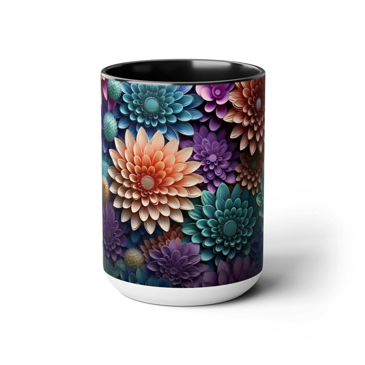 Floral Two-Tone Coffee Mugs, 15oz
