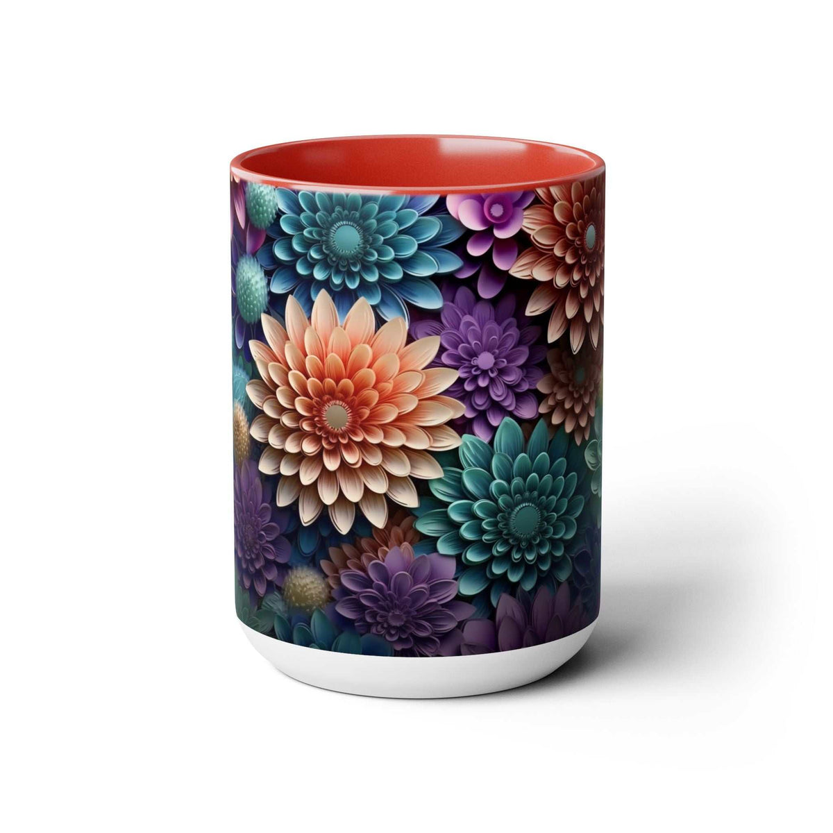 Floral Two-Tone Coffee Mugs, 15oz