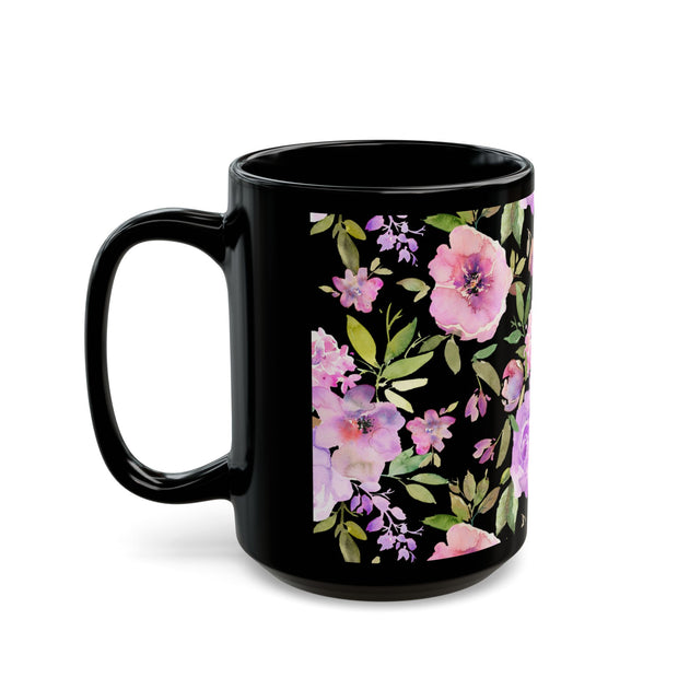 Black Ceramic Mug Floral (11oz, 15oz)