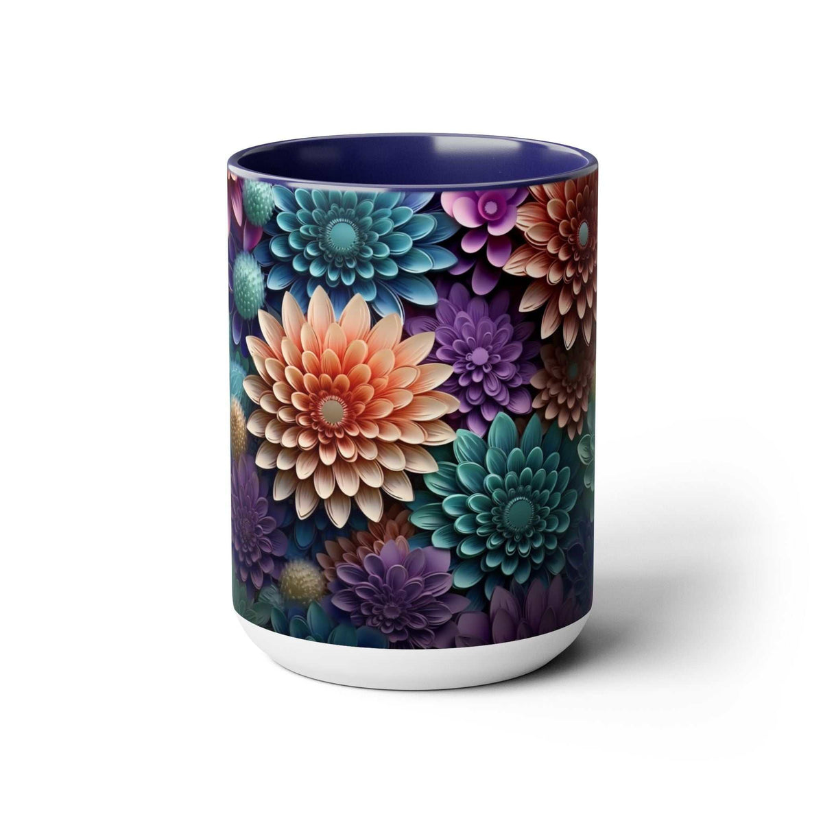 Floral Two-Tone Coffee Mugs, 15oz