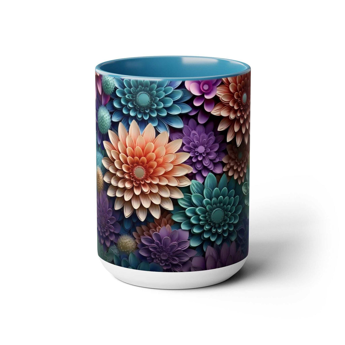 Floral Two-Tone Coffee Mugs, 15oz