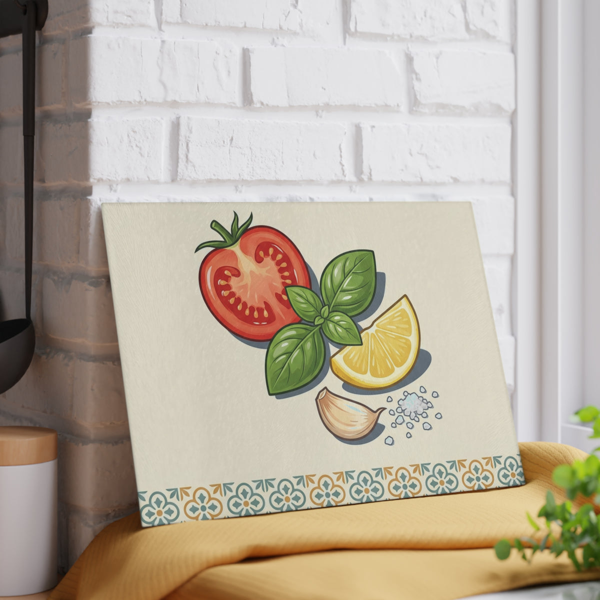 Tomato, Basil & Lemon Glass Cutting Board — Decorative Kitchen Chopping Board