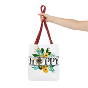 Happy Bee Floral Tote Bag, Bright Shopper, Eco-Friendly Gift, Spring Style, Mother's Day, Floral Design