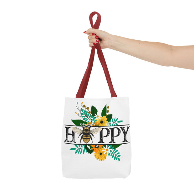 Happy Bee Floral Tote Bag, Bright Shopper, Eco-Friendly Gift, Spring Style, Mother's Day, Floral Design