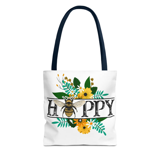 Happy Bee Floral Tote Bag, Bright Shopper, Eco-Friendly Gift, Spring Style, Mother's Day, Floral Design