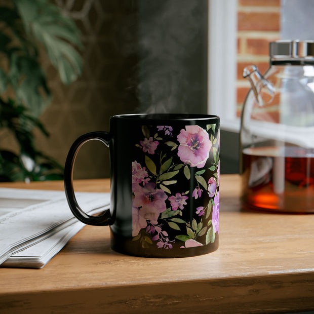 Black Ceramic Mug Floral (11oz, 15oz)