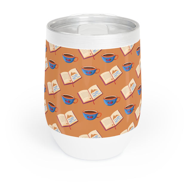 Cozy Wine Tumbler with Reading Theme