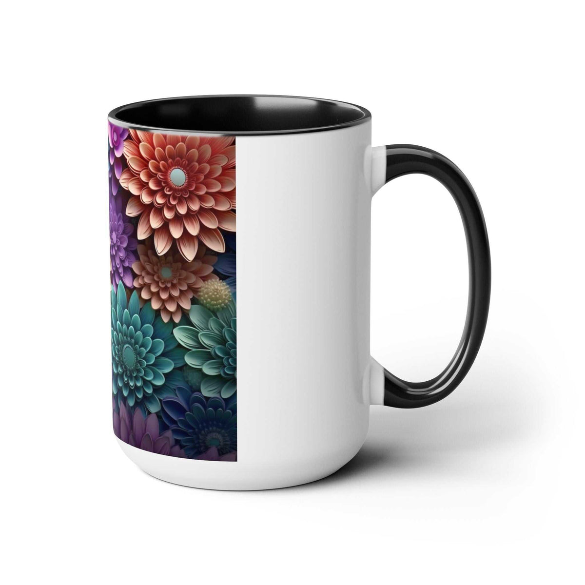 Floral Two-Tone Coffee Mugs, 15oz