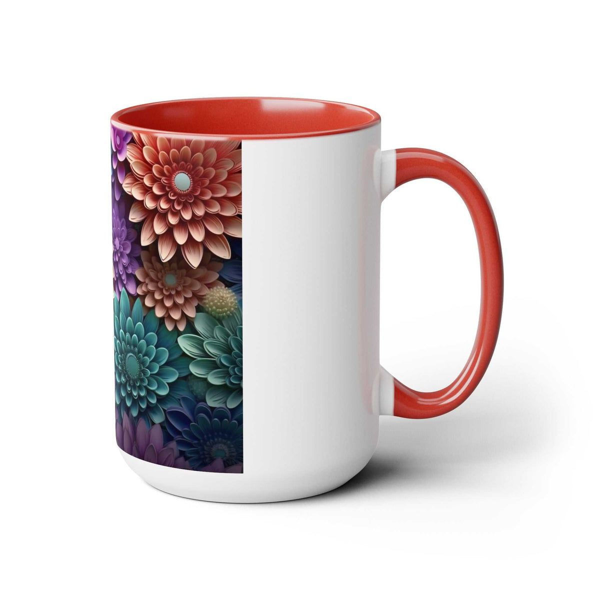 Floral Two-Tone Coffee Mugs, 15oz