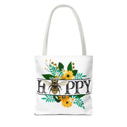 Happy Bee Floral Tote Bag, Bright Shopper, Eco-Friendly Gift, Spring Style, Mother's Day, Floral Design