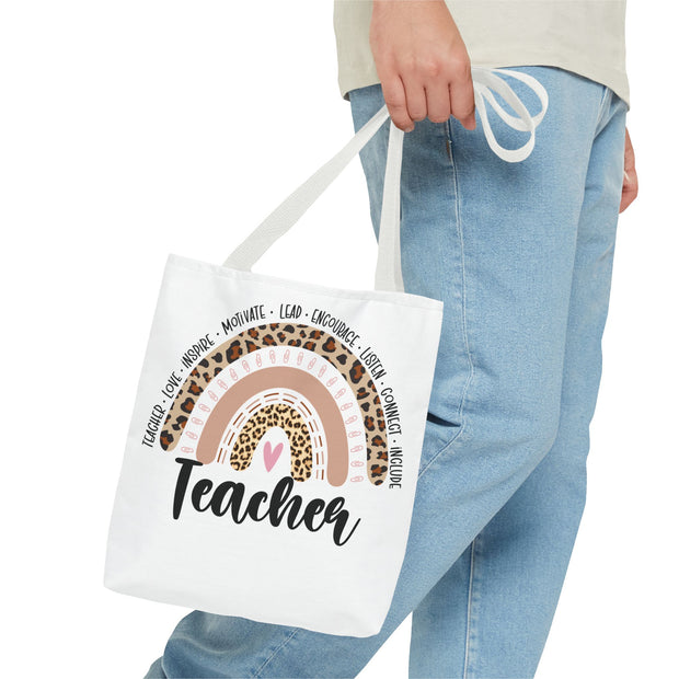 Teacher Appreciation Tote Bag, Motivational Gift, Cute School Bag, Leopard Print Rainbow Design, Back to School Essentials
