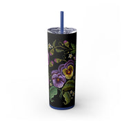 Embroidery Designed Skinny Tumbler with Straw, 20oz