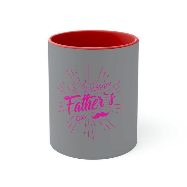 Gray accent coffee mug with red interior and Happy Father's Day design